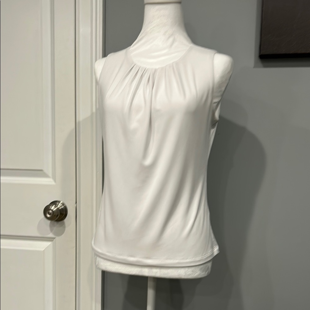 Calvin Klein Elegant White Ruched Fitted Blouse